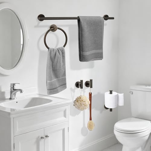 Oil Rubbed Bronze Bathroom Hardware Accessories Set 5 Piece, Stainless Steel Towel Bar Set 24 Inch,Toilet Paper Holder,Towel Ring Holder,Towel Rack Set,Brushed Bronze Bathroom Accessories Kit - Image 6