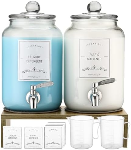 2-Pack Glass Laundry Detergent Dispenser with Stand, 106oz Leak-Proof Glass Fabric Softener Dispenser- Laundry Soap Dispenser-Reusable Container for Kitchen & Bathroom Storage by CYYKDA