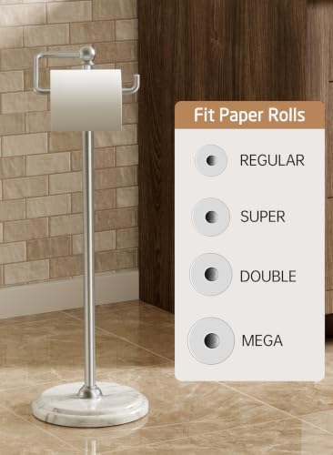 KES 26" H Anti-Wobble Toilet Paper Holder Stand with 3X Weighted Marble Base, 18/8 Stainless Steel Free Standing Toilet Paper Holder Rust-Resistance Upgrade, Vintage Brushed Steel, BPH235-2 - Image 6
