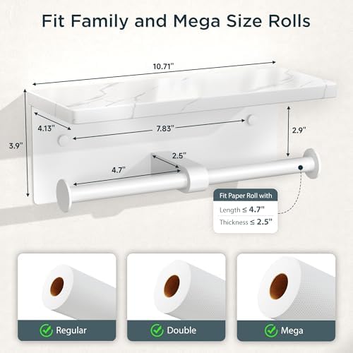 FORIOUS Double Marble Toilet Paper Holder with Phone Shelf, Commercial - Image 7
