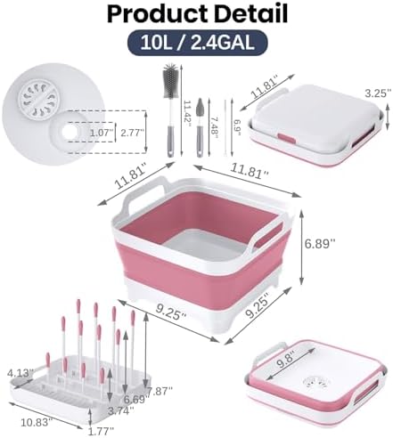 Volnamal Collapsible Wash Basin with Drying Rack & Drain Plug (Pink) - Image 6