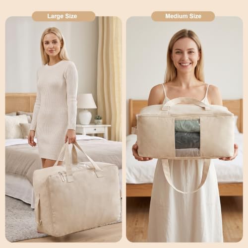 Odonata Soft Thick Cotton Canvas Storage Bags, Foldable Zipper Totes with Clear Window & Dual Handles, Under Bed Organizer for Bedding Blankets Pillows Clothes. (Natural Beige, Large-2pack) - Image 4