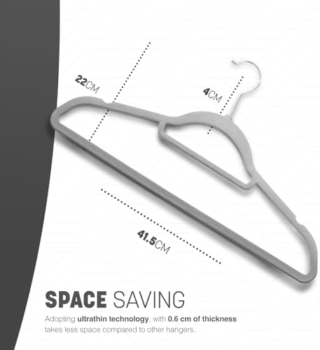 KEPLIN Grey Velvet Hangers 50 Pack - 18 inch, Thin Non Slip Hangers with Tie Bar and 360° Degree Hook for Home Storage – Sturdy & Space Saving Wardrobe Organizers for T-Shirts, Suits and Coats - Image 2