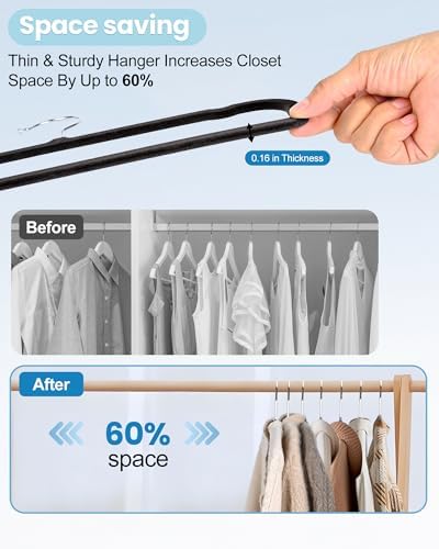 Black Velvet Hangers Non-Slip 20 Pack Felt Hangers for Pants Trouser Hanger - Image 4