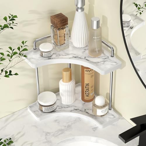 KES 2-Tier Ceramic Bathroom Corner Countertop Organizer, Polished Chrome by KES