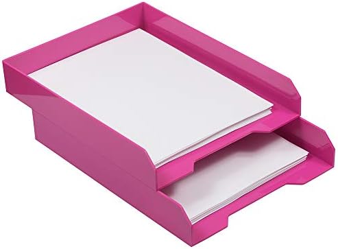 JAM PAPER Stackable Paper Trays - Pink - Desktop Document, Letter, & File Organizer Tray - 2/Pack - Image 3