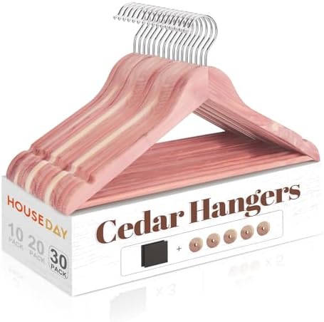 HOUSE DAY 30 Pack Cedar Hangers for Closet, Cedar Wood Hangers with Rings by HOUSEDAY