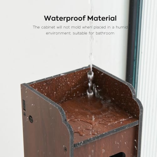 Small Toilet Paper Holder with Storage, Behind Toilet Storage Cabinet for Bathroom Corner, Slim Toilet Paper Holder Stand (Walnut Wood) - Image 6