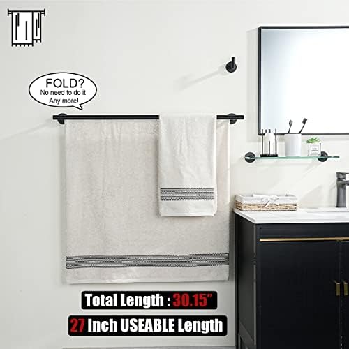 JQK Double Bath Towel Bar, Matte Black 30 Inch 304 Stainless Steel Thicken 0.8mm Towel Rack for Bathroom, Towel Holder Wall Mount, Useable Length 27 Inch, TB100L27-PB - Image 3