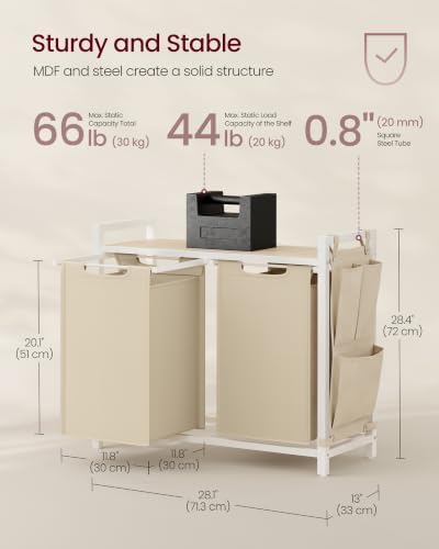 VASAGLE Laundry Hamper with Shelf, 2 Pull-Out Bags, 2 x 12.1 Gallons (46 L) - Image 6