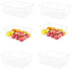 16" L x 12" W Wider Freezer Storage Organizer Baskets Container, Deep Metal Wire Chest Upright Refrigerator Divider Bins with Built-in Handles for Cabinet, Pantry, Closet, Kitchen, Pearl White by Y.Z.Bros
