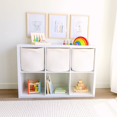 NaturalCozy 13 Inch Cube Storage Bins Cotton Rope Woven Baskets for Organizing 3-Pack | 13 x 13 Storage Cubes | Fabric Square Storage Baskets for Shelves Organizer, Kids Toy Bins, Closet Baby Nursery - Image 3