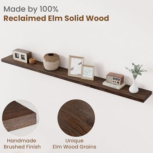 Floating Shelves for Wall Decor, 8 Inch Deep Rustic Solid Elm Wood Floating Shelves Wall Mounted, Wall Shelves with Invisible Bracket for Living Room Bathroom Bedroom Kitchen, 72 Inch Set of 1, Walnut - Image 3