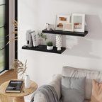 Floating Shelves for Wall, 24in Black Wooden Shelves Set of 2 - Image 5