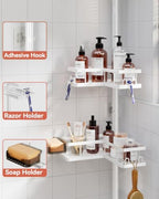 YASONIC Corner Shower Caddy Tension Pole, 25.7-109.1in Adjustable Shower Shelves, Rust-Resistant Shower Organizer, No-Drill 3-Step Installation, Bathroom Shelves for Renters & Family, White - Image 7