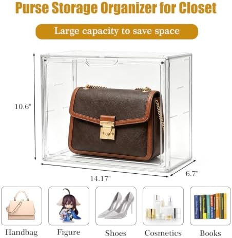 Purse Storage Organizer for Closet 4 Pack Acrylic Display Case, Stackable Dust-proof Storage Cabinet for Handbag Figures Collectibles, Clear Acrylic Box with Magnetic Lid - Image 2