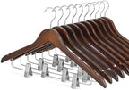 TOPIA HANGER Wooden Suit Hangers with Adjustable Metal Clips (10 Pack), Solid Wood Clothes Hangers, 360° Swivel Hook, Premium Retro Finish Pants Hangers for Clothes Coat, Jeans, Blouse-CT28A by TOPIAHANGER