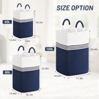 Laundry Basket Hamper,Blanket Storage,Dirty Clothes Hamper with Swivel Handles,Woven Cotton Rope Toy Baskets,Blanket Basket Living Room,Decorative Hampers for Nursery,Bedroom,White & Blue,80L - Image 5