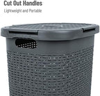 Mind Reader 60L Slim Laundry Hamper, Clothes Basket, Lid, Wicker Style, Plastic, 17.65"L x 13.75"W x 24.15"H, Set of 2, Gray - Image 4