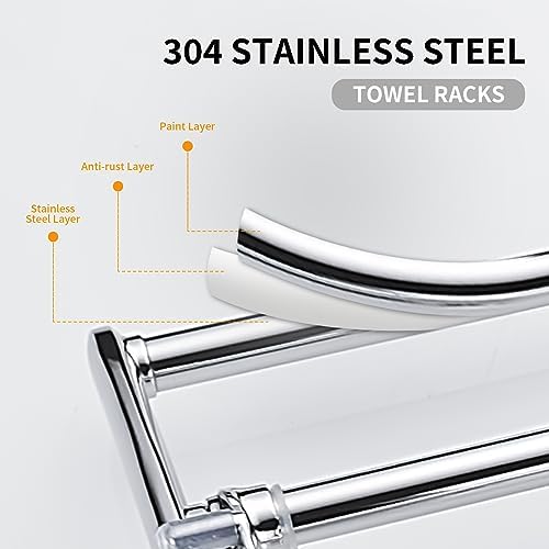BESy Towel Racks with Foldable Towel Bar Hooks Wall Mounted Polished Chrome - Image 4