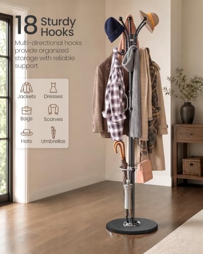 SONGMICS Freestanding Coat Rack, Marble Base, 18 Hooks, Umbrella Holder - Image 3