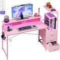 SUPERLELE Gaming Desk with Power Outlet, LED Lights, Storage Shelf & Drawer by Superlele