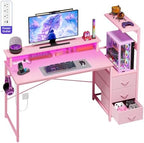 SUPERLELE Gaming Desk with Power Outlet, LED Lights, Storage Shelf & Drawer by Superlele