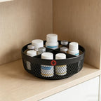 Rotating Medicine Organizer, 11.4 in Lazy Susan Pill Bottle Organizer with 4 Divided Sections, Metal Mesh Turntable Storage Basket for Cabinet, Countertop, Bathroom, Vitamins, Supplements - Image 5