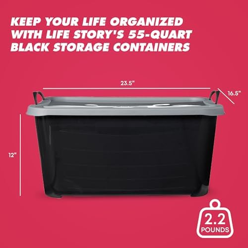 Life Story 18 Pack Heavy Duty Stackable Storage Bin, 55 Qt, Black/Gray - Image 3