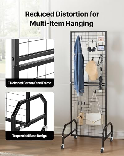 VEVOR Grid Wall Panel, 1.9 x 5.4 ft Wire Grid Panels Display Rack, Movable Art Display Shelf with Wheels and 10 Hooks, Black Carbon Steel Gridwall for Craft Show, Decoration, Storage, Notice Board - Image 3