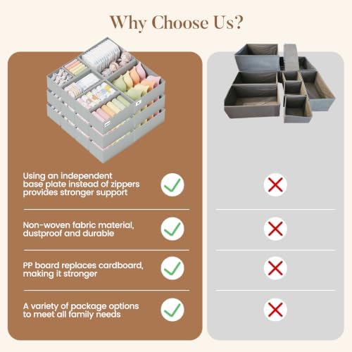 Drawer Organizer Storage for Clothes, Socks, 21 Pack, Grey - Image 6
