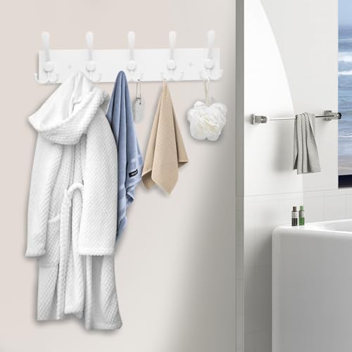 Kuhome 2pcs Coat Rack Wall Mount Coat Hooks Wooden Hat Rack for Wall Hooks Pine Real Wood Plank 16.9" White Coat Hanger with 5 White Triple Hooks for Hanging Coat Hat Jacket - Image 6