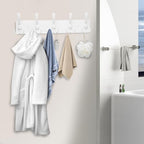 Kuhome 2pcs Coat Rack Wall Mount Coat Hooks Wooden Hat Rack for Wall Hooks Pine Real Wood Plank 16.9" White Coat Hanger with 5 White Triple Hooks for Hanging Coat Hat Jacket - Image 6