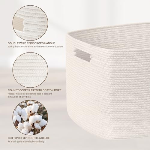 45L Small Woven Laundry Basket Hamper with Handles, White - Image 6
