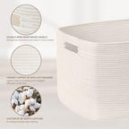 100L Extra Large Woven Laundry Basket Hamper with Handles, White - Image 6