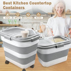 Komzon Rice Storage Container 10-40 lb, 25 lb Pet Dog Food Storage Container, Collapsible Airtight Rice Container,Rice Dispenser Bin with Cup and Scoop for Flour Cereal Pasta Grain, Cat Bird Food - Image 4
