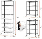 SINGAYE 8 Shelves Storage Wire Shelf Closet Metal Shelving Pantry Wheels - Image 3