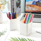 Jutom 8 Pcs White Acrylic Pen Holder for Desk, Pencil Cup Bulk Makeup Brush Storage Organizer, Desktop Pencil Cup Stationery Desktop Stationery Organizer for Office School Home Supplies - Image 4