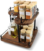 2 Tier Wooden Spice Rack Organizer, 360° Rotating Lazy Susan, 11.8 Inch Large Capacity Countertop Spice Shelf, Adjustable Height, Pine Wood, for Kitchen Bathroom Cosmetic Storage gift set by Unknown