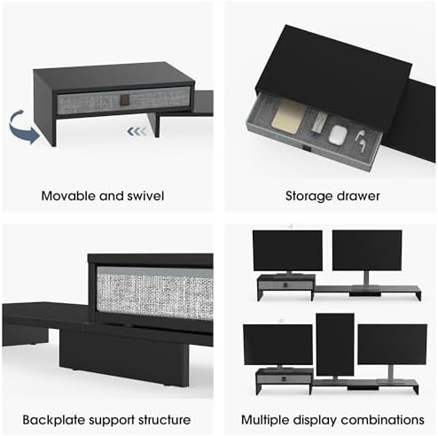 Fenge Triple Monitor Stand with Storage Drawer, Adjustable Length and Angle - Image 4