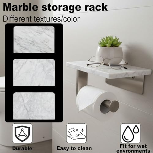 Toilet Paper Holder with Natural Marble Shelf for Bathroom Washroom,Wall Mounted Tissue Holder Suitable for Mega Roll (Brushed Nickel,Small 6.7 * 4.3 in) - Image 2
