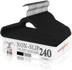 HOUSE DAY Black Velvet Hangers 240 Pack, Non Slip Felt Hanger +Black Hook by HOUSEDAY