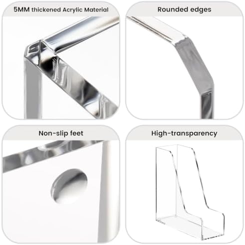 HeZone Acrylic Magazine Rack File Holder Desk Organizers and Storage 2-Pack Small Clear Acrylic Vertical Magazine Holder Book Stand for Office Desk - Image 6