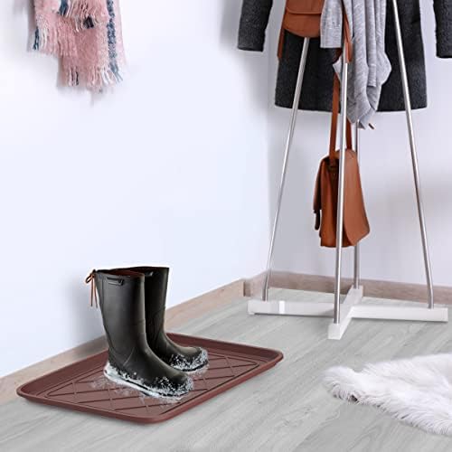 All Weather Boot Tray 4 Pack - Small Water Resistant Plastic Utility Shoe Mat for Indoor and Outdoor Use in All Seasons by Stalwart (Brown) - Image 5