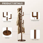 Coat Rack,Solid Wood Cactus Coat Rack Freestanding With 6 L-Shaped Hooks and 3 Adjustable Sizes,Coat Tree for Bedroom, Entryway, Livingroom, Coat Hanger Stand for Coats, Handbags (Walnut) - Image 6