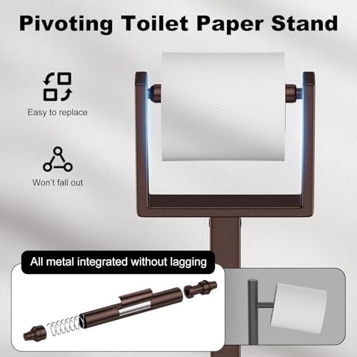 Bronze Toilet Paper Holder Stand，Stainless Steel Toilet Paper Holder Free Standing，Stable Weighted Base Floor Tissue Roll Holder for Bathroom，Modern Pivoting Toilet Paper Stand - Image 3