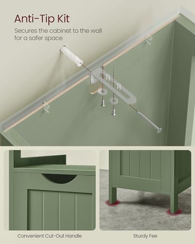 VASAGLE Bathroom Floor Cabinet, 2 Drawers, 35" H, Forest Green - Image 6