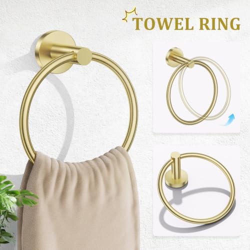 TURS Brushed Gold Bathroom Hardware Set 5 Piece, SUS304 Stainless Steel Bath Towel Bar Set, 24 Inch Bathroom Accessories Kit Wall Mounted - Image 3