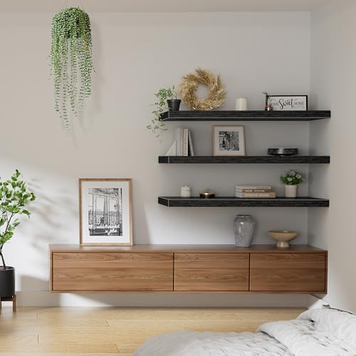 QEEIG 12" Deep Floating Shelves for Wall (Black, Set of 3, 35.4" x 12") - Image 5