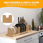 Pots and Pans Organizer Under Cabinet,Bamboo Pot Lid Organizer - Image 7